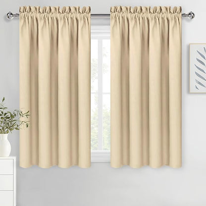 DWCN Beige Blackout Curtains for Bedroom – Rod Pocket Thermal Insulated Energy Saving Drapes for Living Room and Bedroom, W 38 x L 45 Inch, 2 Panels