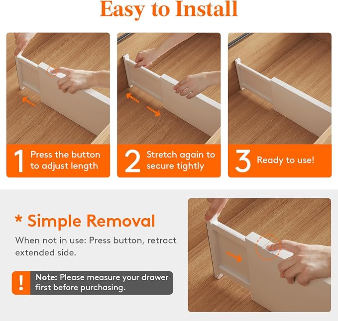 Lifewit 8 Pack Drawer Dividers Plastic 6" High, 13.5-22" Adjustable Drawer - Image 6