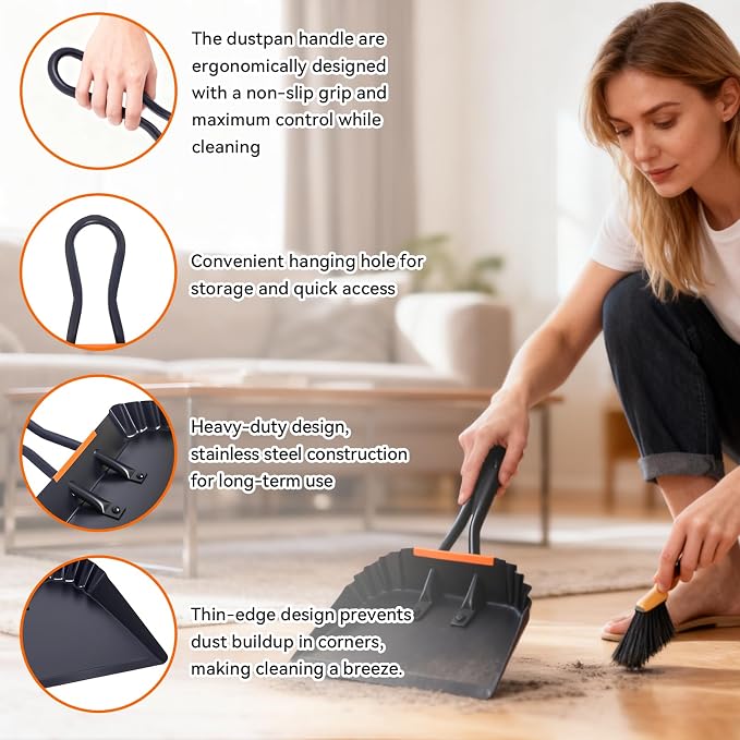 2 Pack Metal Dust Pan, 12 Inch Heavy Duty Dustpans, - Image 3