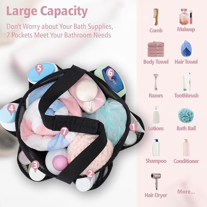 F-color Mesh Shower Caddy Portable, Large Capacity Shower Bag Basket Tote - Image 2