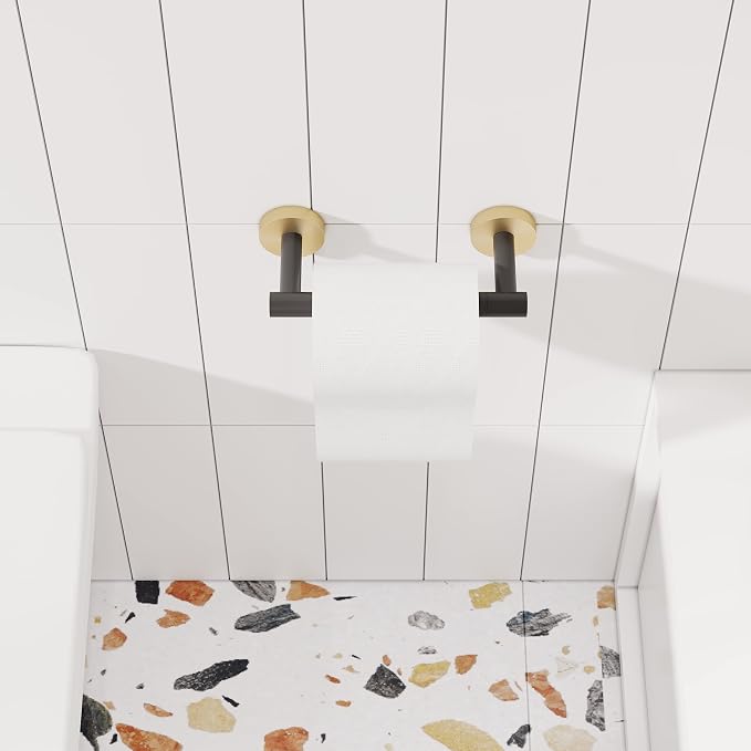Black and Gold Toilet Paper Holder SUS304 Stainless Steel Double Post Pivoting - Image 3