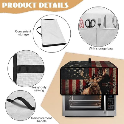 Vintage Deer Elk Print Microwave Oven Cover Waterproof Dust Cover for Microwave Oven American Flag Forest Print Universal Small Appliance Dust Covers Dirt and Fingerprint Protection, S