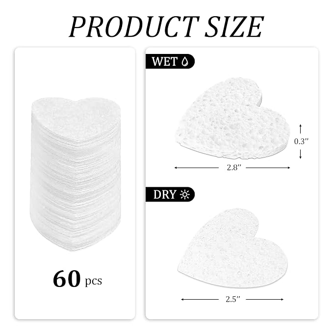 60-Count Kickleen Compressed Cellulose Heart Shape Facial Sponges | 100% - Image 3