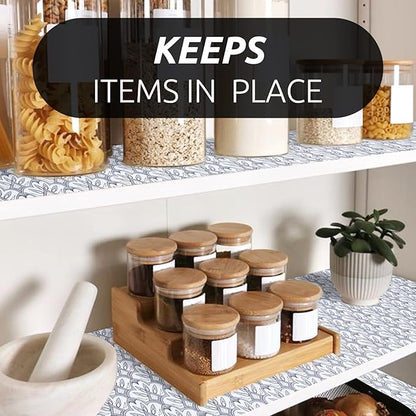 RAY STAR 12X120 Inch Shelf Liner for Kitchen Cabinets, Non-Adhesive Cabinet Liner Washable, PVC Drawer Liner for Dresser Non-Slip Bathroom (Black Floral)(6 Roll)