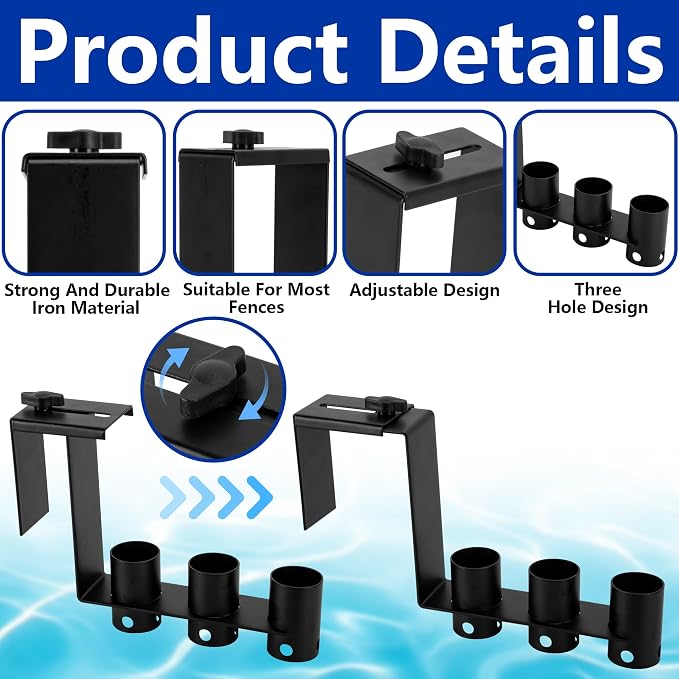 Adnee 2 Pcs Adjustable Pool Fence Hooks, Metal Pool Fence Hangers Suitable - Image 3