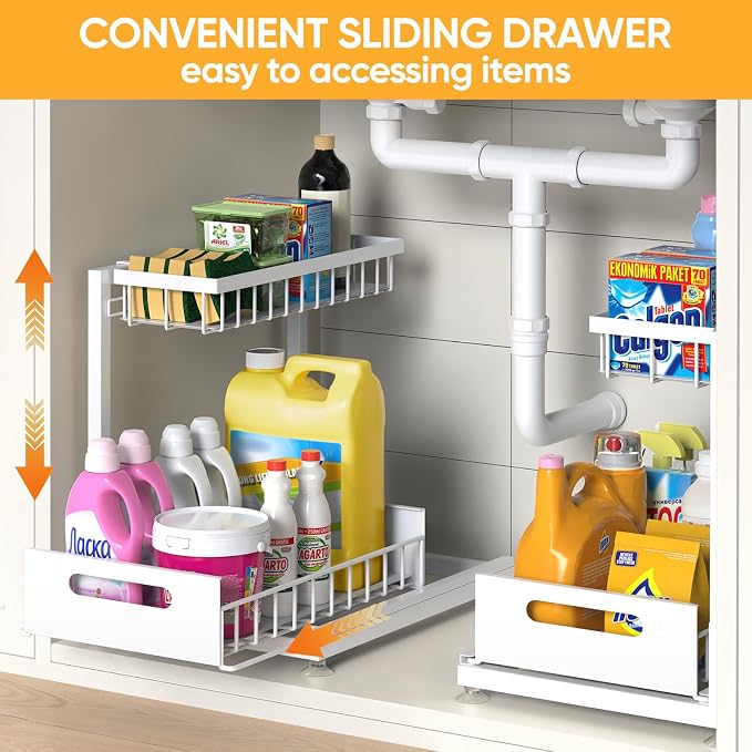 Under Sink Organizer Storage 2-Tier Premium Metal Pull-Out Kitchen Cabinet - Image 8