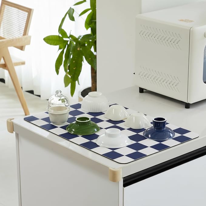 Checkered Dish Drying Mat for Kitchen Counter, Coffee Bar Station Accessories - Image 3