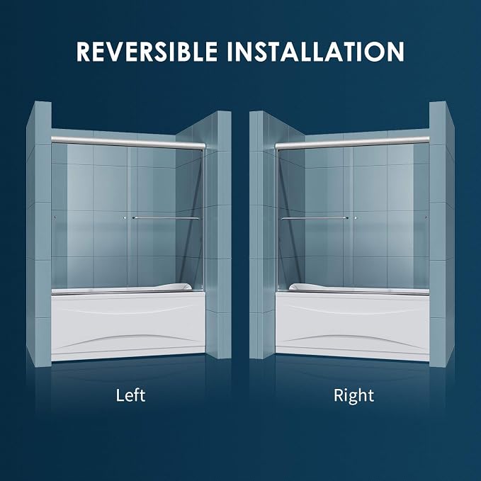 SUNNY SHOWER Bathtub Shower Door 60" W x 62" H Semi-Frameless Double Sliding - Image 7