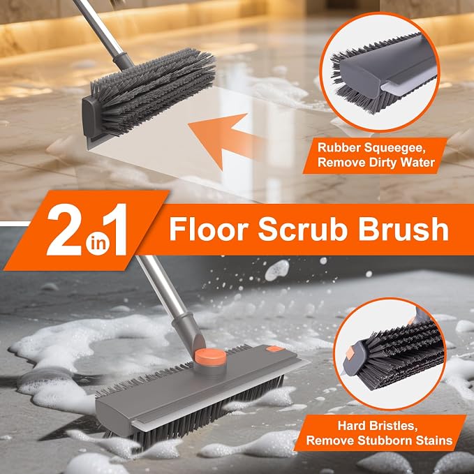 Floor Scrub Brush with Long Handle, BITOPE 3 in 1 Stiff Bristles Deck Brush - Image 6