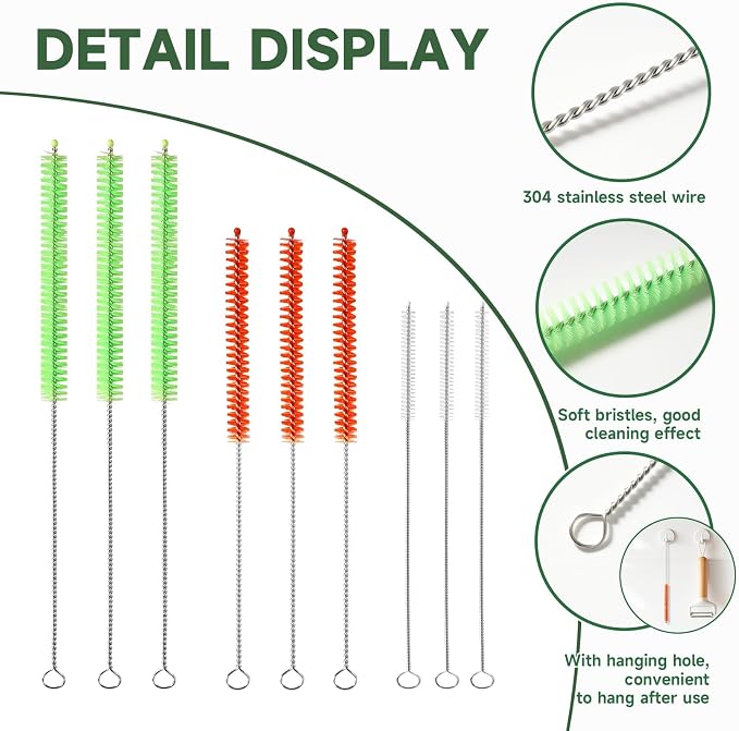 9PCS Reusable Long Colored Straw Cleaner Brush Set 12" Bendable, Capable of - Image 4
