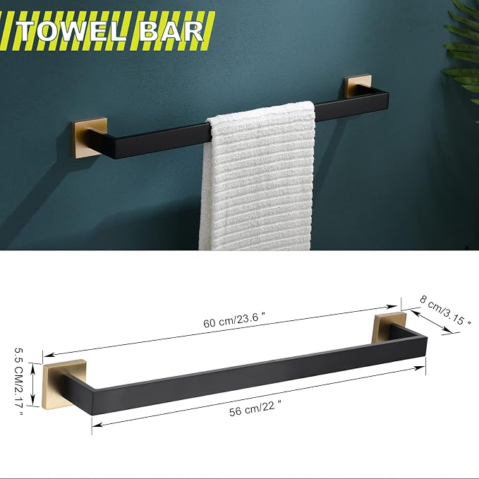 Bathroom Towel Bar Holder Sets Black and Gold 4-Piece Bathroom Hardware Set - Image 5