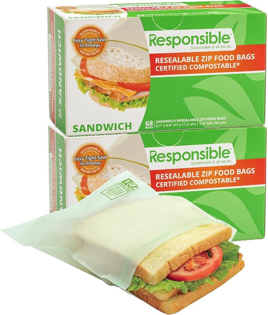 Responsible Products Certified Compostable SANDWICH Resealable Zip Bag by ResponsibleProducts%C2%AE