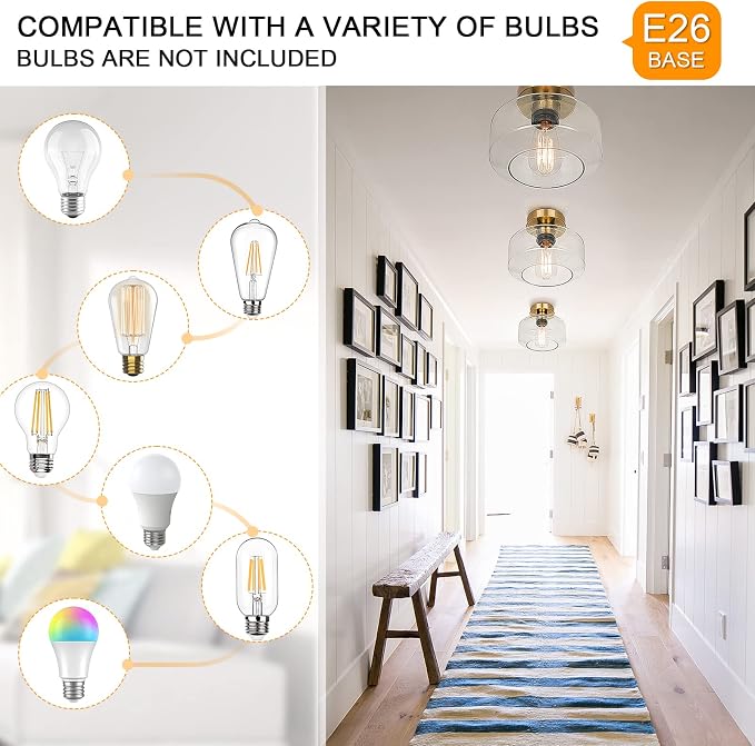 MAXvolador Industrial Semi Flush Mount Ceiling Light Gold, Farmhouse Lighting - Image 4