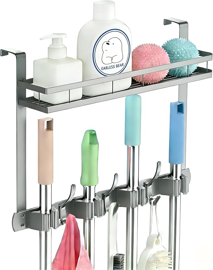 Broom Holder Over The Door Over Door Broom and Mop Rack Over The Door Hooks by EARLESSBEAR