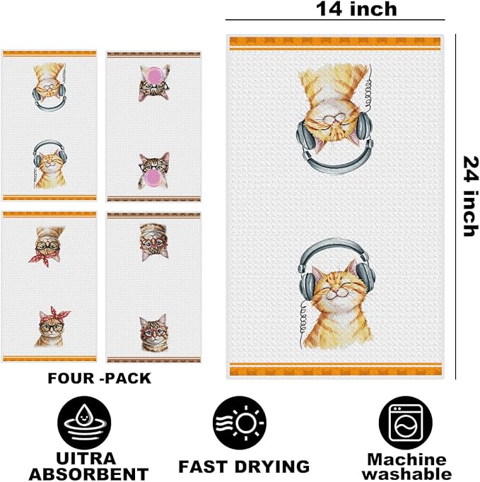 Hanamiya Na 4 Pcs Funny Cat Kitchen Hand Towels 24x14 Inch, Cute Hand Towels - Image 2