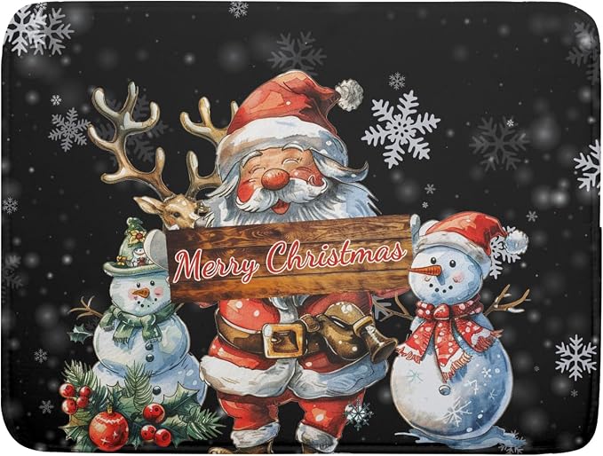 Christmas Santa Snowman Dish Drying Mat 18x24 Inch Winter Xmas Snowmen Santa by Kawani