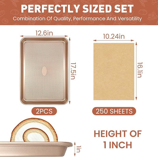 Baking pans Set, 2 Sheet Pans and 250 unbleached Sheets of Parchment Paper - Image 2