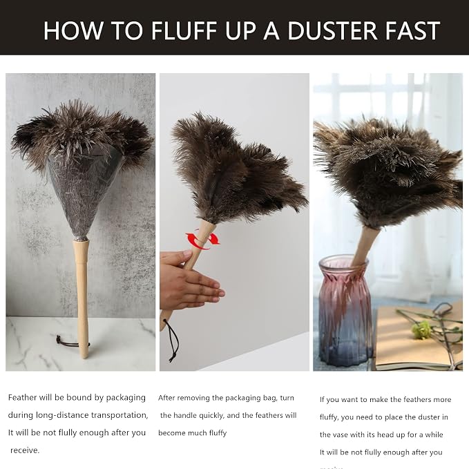 THARAHT 2PCS Ostrich Feather Duster 16 Inch Fluffy Natural - Image 5