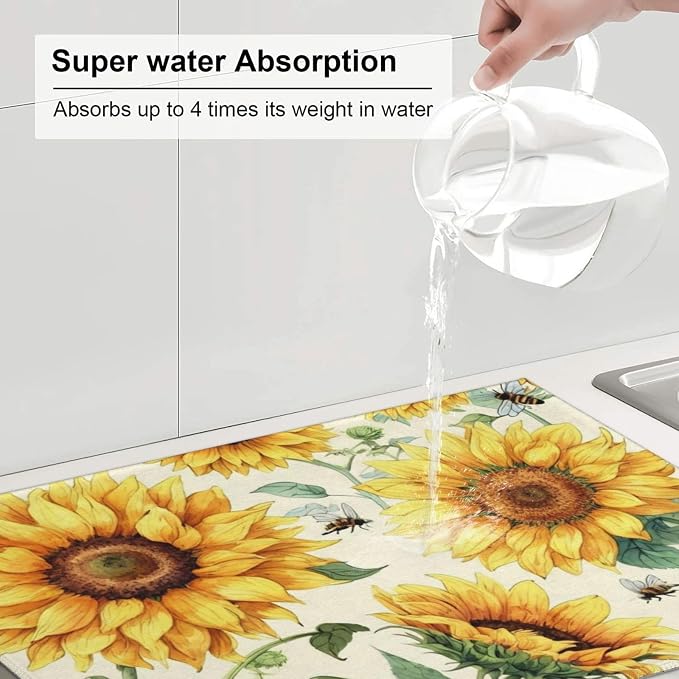 Sunflower Dish Drying Mat Highly Absorbent Double-Sided Microfiber - Image 7