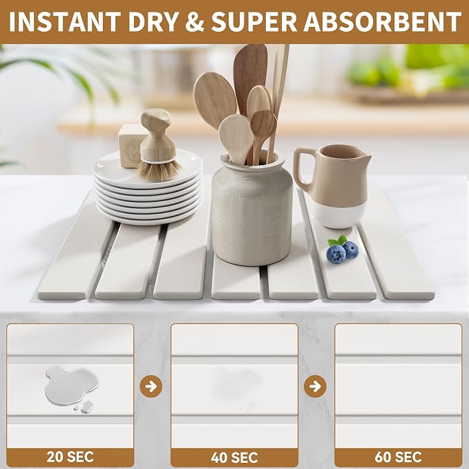 Large Stone Dish Drying Mats for Kitchen Counter, 15.5''x11.8'' Foldable Quick - Image 3