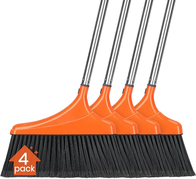 4 Pack Heavy-Duty Angle Broom for Floor Cleaning by REEWII