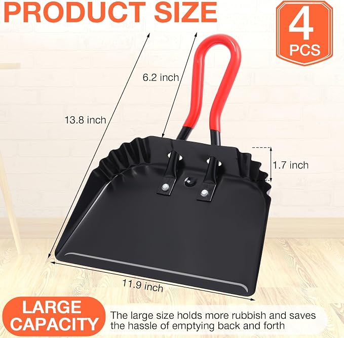 Uiifan 4 Pcs Industrial Metal Dustpans 12" Heavy Duty Dust Pan - Image 2