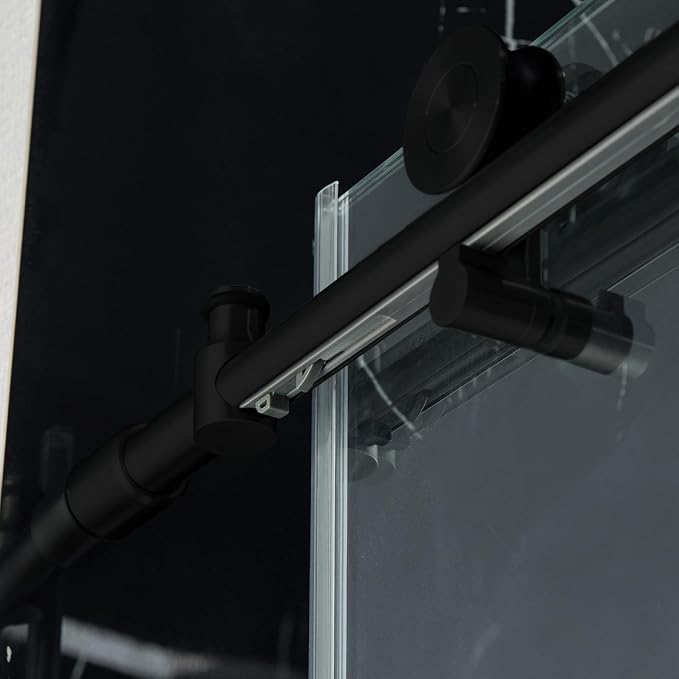 Woodbridge Frameless Single Sliding Shower Doors in Matte Black Finish - Image 10