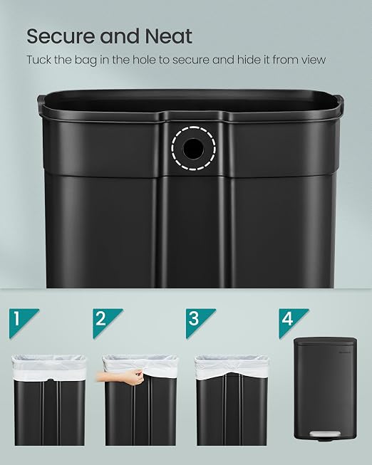 SONGMICS 13 Gallon Trash Can, Stainless Steel Kitchen Garbage Can, Recycling or - Image 7