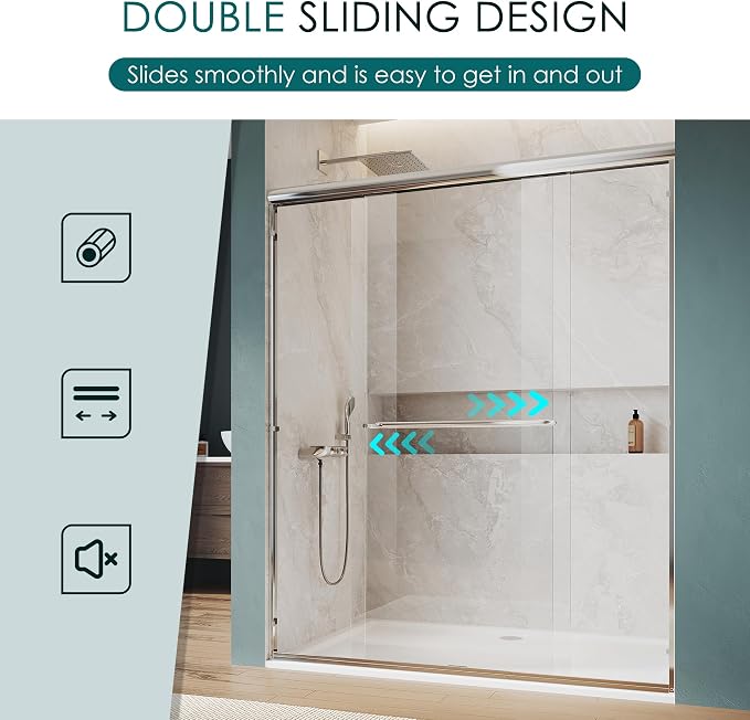 ELEGANT Double Sliding Shower Door 44-48" W x 72" H, Semi-Frameless Bypass - Image 4