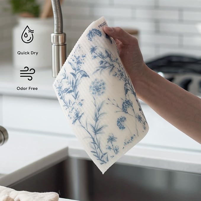 RECYCO Swedish Dishcloths for Kitchen | 6 Pack Foggy Blue Washable Dish Rags | - Image 6