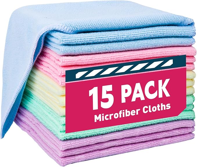 Microfiber Cleaning Cloths-15 Pack, Cleaning Rags, Microfiber Towels by TEAWOO
