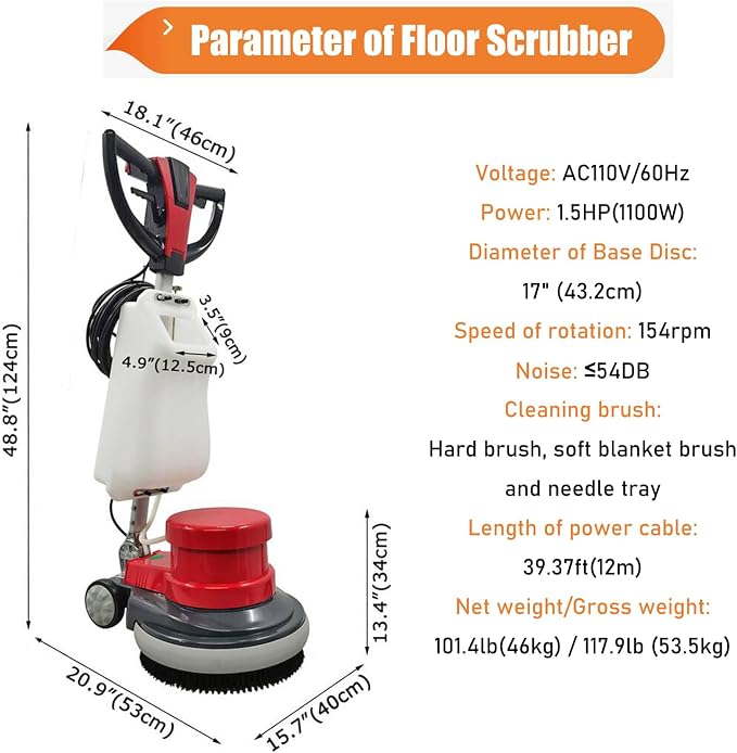 Commercial Floor Cleaning Machine 17" Floor Cleaner and Polisher Industrial - Image 3