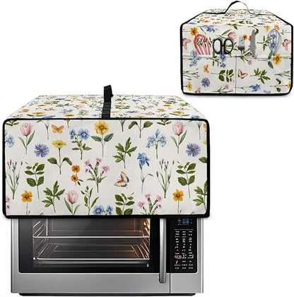 Toaster Oven Dust Cover with Side Pockets, Washable Convection Oven Cover Small Electric Appliance Protector for Kitchen Home Decor, L, Floral Butterfly Cream White