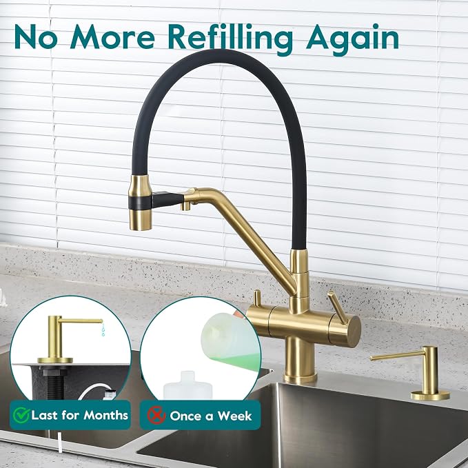 Gappo Soap Dispenser for Kitchen Sink Champagne Gold, Stainless Steel - Image 5