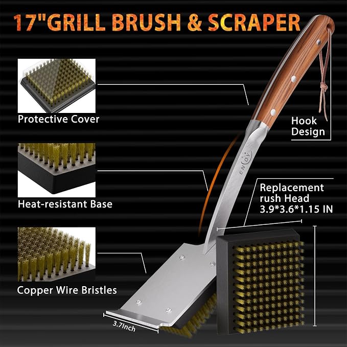 ENLOY 2-Pack Copper Wire Grill Brush Replacement Heads, Grill Brush and Scraper - Image 2