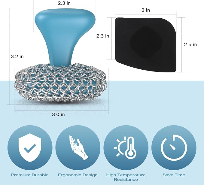 Cast Iron Scrubber | Dish Scrub Brush | 316 Cast Iron Cleaner Chainmail Scrubber - Image 4