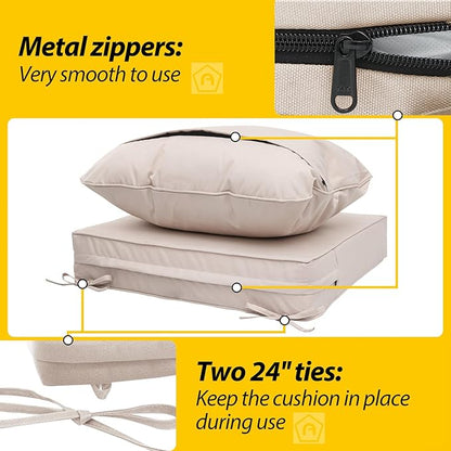 AAAAAcessories Outdoor Deep Seat Cushions, Waterproof, Fade-Resistant Patio Furniture Replacement Cushions, 25.5" x 25.5" x 5" + 25.5" x 19", Khaki Beige