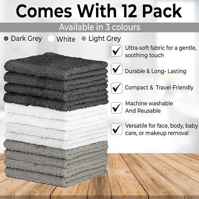 100% Cotton Washcloth Set – Soft, Absorbent Face Towels - Image 5