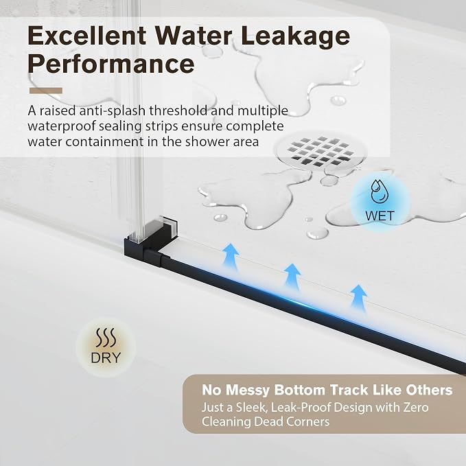 Frameless Glass Shower Door, 55-60" W x 76" H Sliding Frameless Shower Door - Image 9