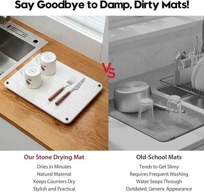 Stone Dish Drying Mat for Kitchen Counter, Water Absorbing Bathroom Tray Sink - Image 7