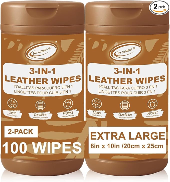 Air Jungles 3in1 Leather Wipes 50 Count, Extra Large 8" x 10" Size, Clean by AirJungles