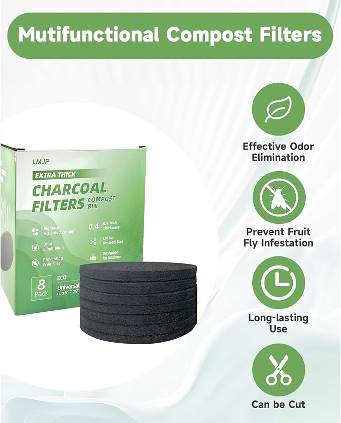 6.7 Inch Charcoal Filters for 8 Pack Kitchen Countertop Compost Bins- Extra - Image 2