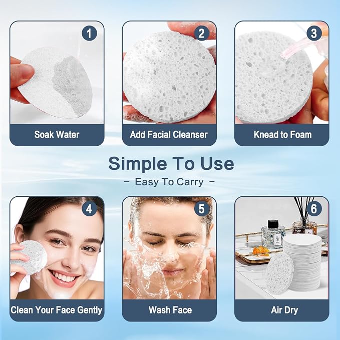 60-Count Compressed Facial Sponges Natural Cellulose - Image 3