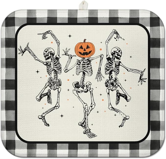 Halloween Dish Drying Mat for Kitchen Counter, Funny Skeleton Pattern by Unknown