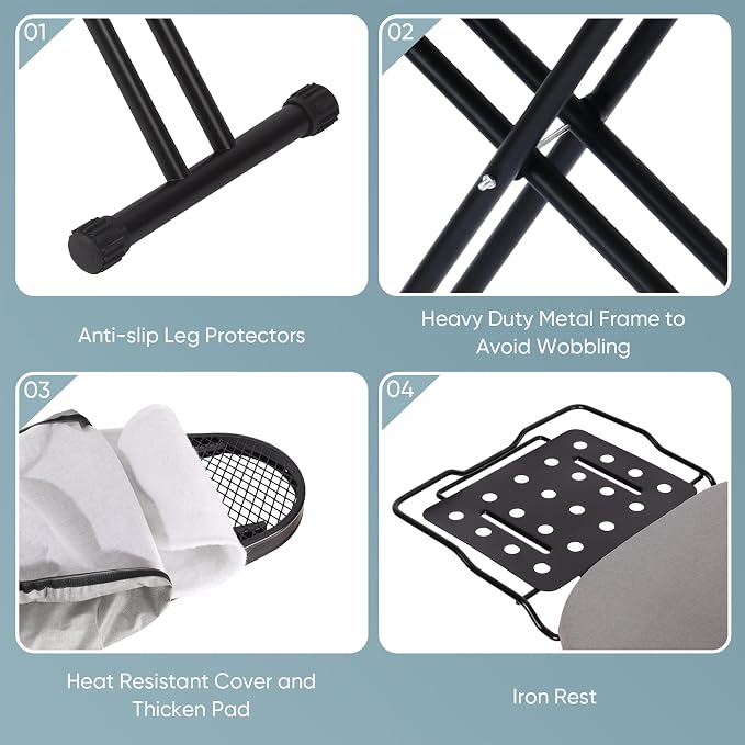 Deluxe Ironing Board with Heat Resistant Cover and Thicken Felt Pad, Heavy - Image 4