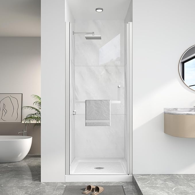 KPUY Pivot Shower Door, 30-32" W x 72" H Frameless Single Swing Glass Shower by KPUY