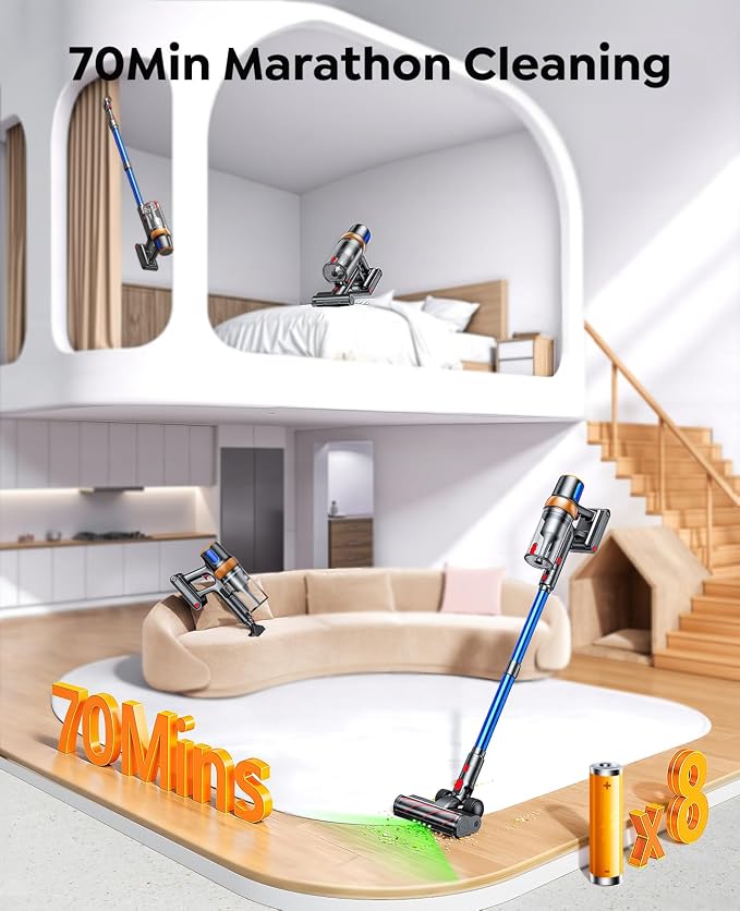 Cordless Vacuum Cleaner, 650W 55KPA 70Mins Vacuum Cleaners - Image 3