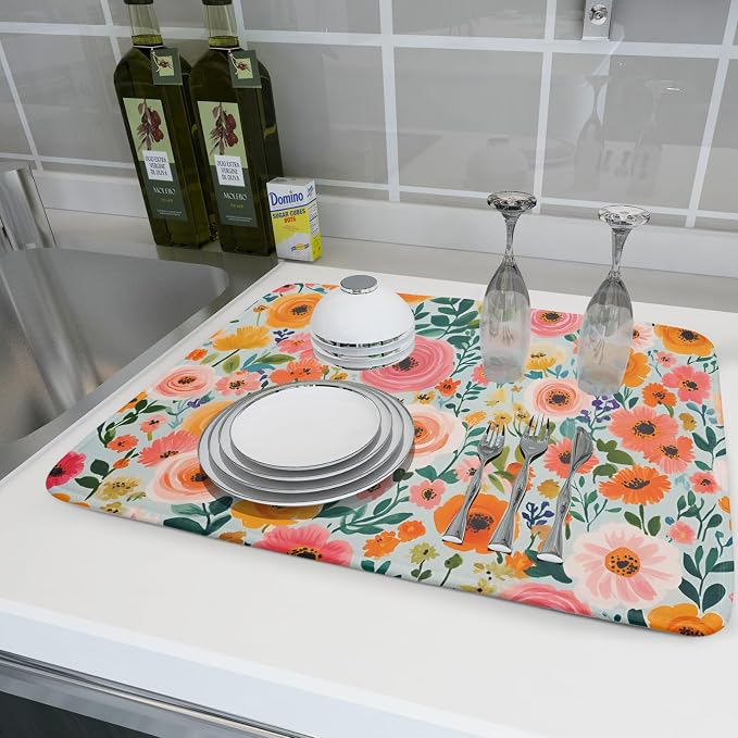 Watercolor Flower Dish Drying Mat - Image 6