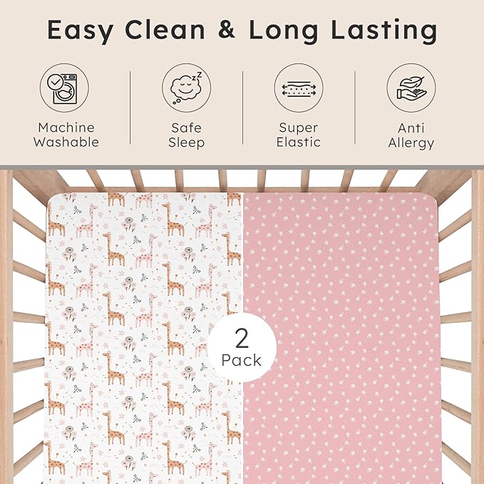 Baby Crib Sheets for Boys Girls Neutral, 2 Pack Crib Mattress Sheet for Standard Crib and Toddler Mattress, Super Soft Breathable Fitted Crib Sheet, 52" x 28"