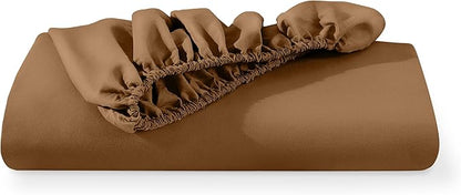 Fitted Bottom Sheet Twin Size - Premium 1800 Microfiber - Ultra-Soft Hotel Luxury - Deep Pocket - Durable and Long Lasting - Fitted Sheet (Twin, Caramel)